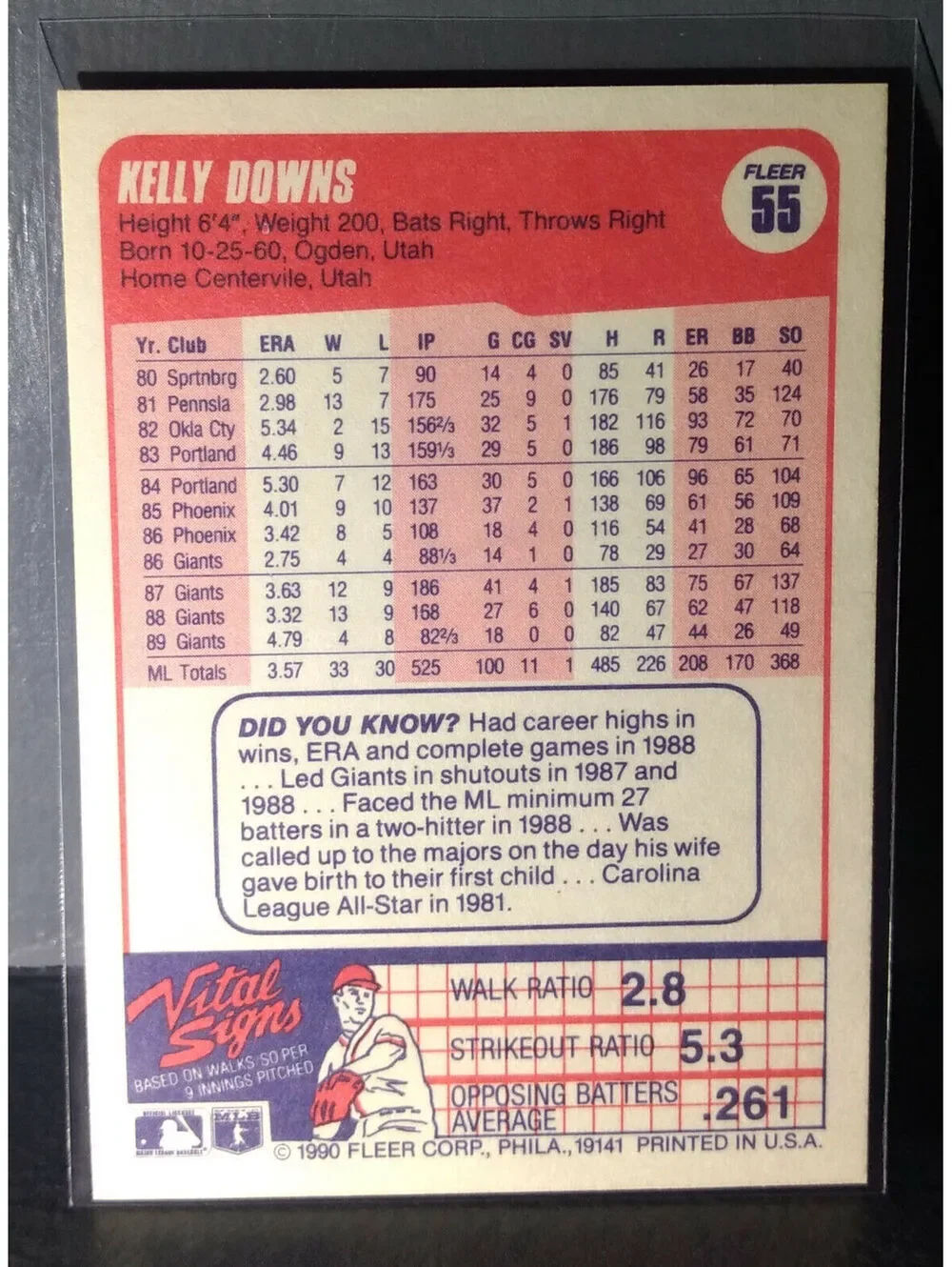 1990 Kelly Downs Fleer Baseball Card #55